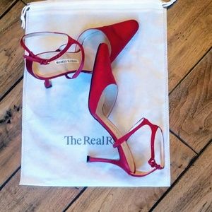 Red Satin Strappy Manolo Heels